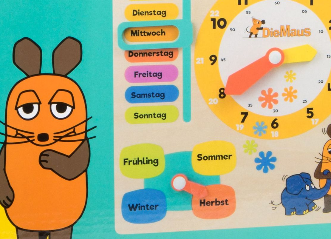 Lernuhr mit Kalender und Mausmotiv