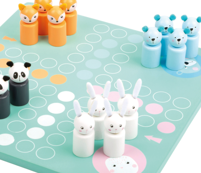 Ludo-Pastell-Spiel mit bunten Tierfiguren